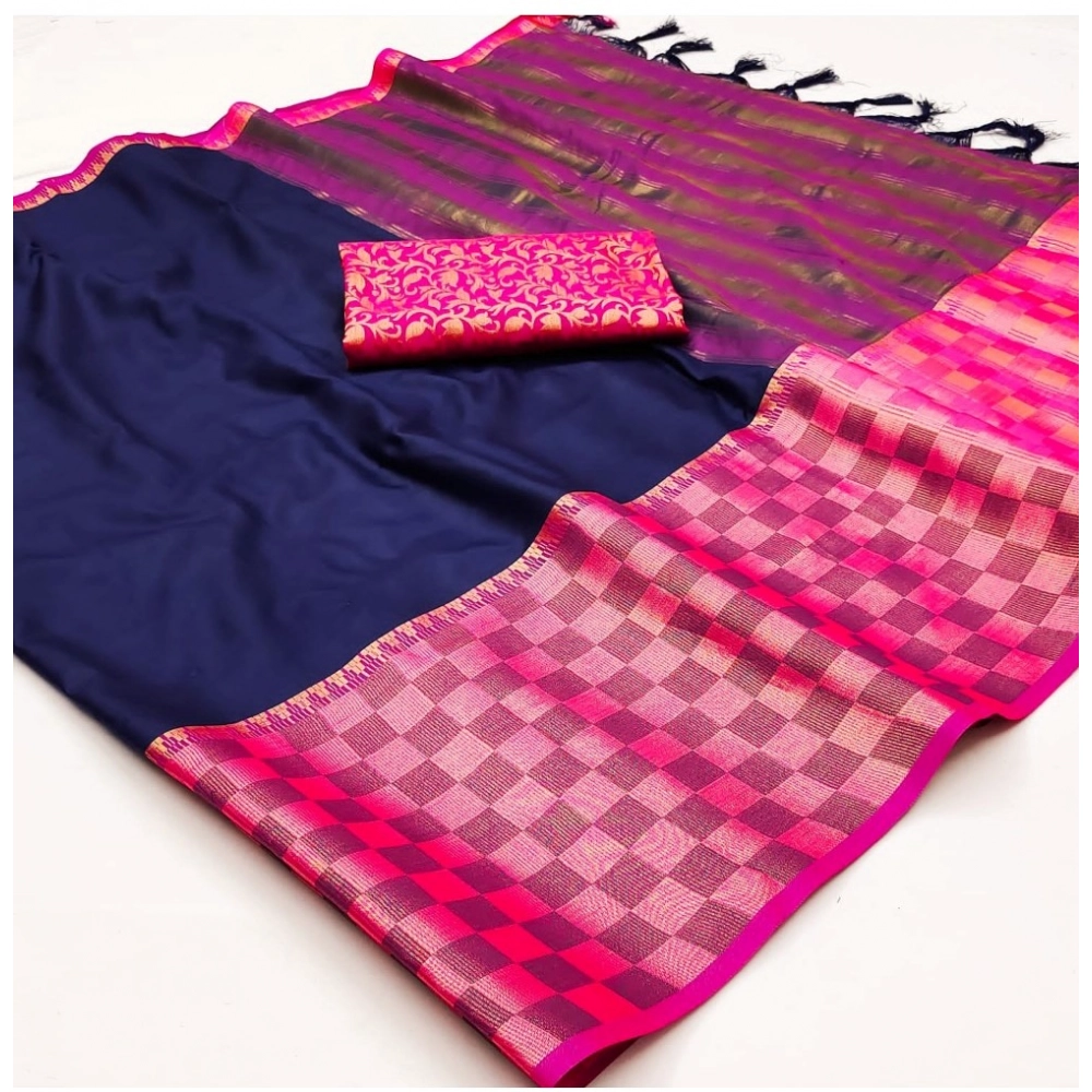 Generic Women's Cotton Silk Checkered Saree With Unstitched Blouse 5.5Mtr (Blue) Generic Women's Cotton Silk Checkered Saree With Unstitched Blouse 5.5Mtr (Blue)
