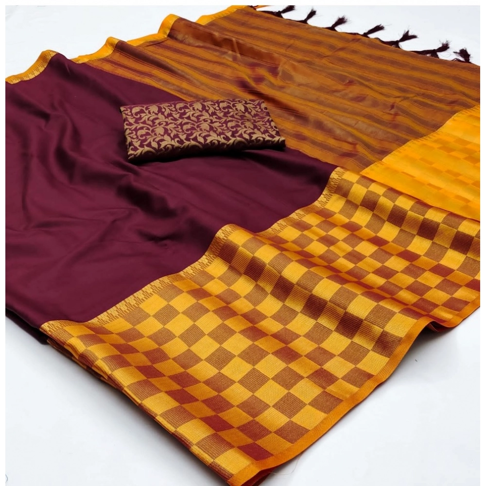 Generic Women's Cotton Silk Checkered Saree With Unstitched Blouse 5.5Mtr (Maroon) Generic Women's Cotton Silk Checkered Saree With Unstitched Blouse 5.5Mtr (Maroon)