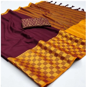 Generic Women's Cotton Silk Checkered Saree With Unstitched Blouse 5.5Mtr (Maroon)