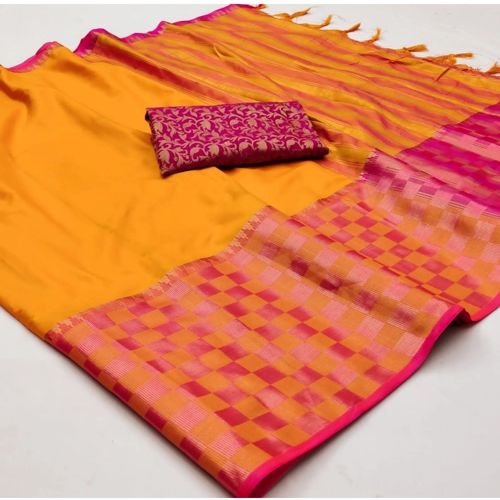 Generic Women's Cotton Silk Checkered Saree With Unstitched Blouse 5.5Mtr (Orange) Generic Women's Cotton Silk Checkered Saree With Unstitched Blouse 5.5Mtr (Orange)
