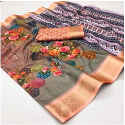 Generic Women's Cotton Silk Printed Saree With Unstitched Blouse 5.5Mtr (Multicolor)