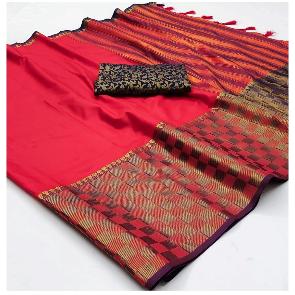 Generic Women's Cotton Silk Checkered Saree With Unstitched Blouse 5.5Mtr (Red) Generic Women's Cotton Silk Checkered Saree With Unstitched Blouse 5.5Mtr (Red)