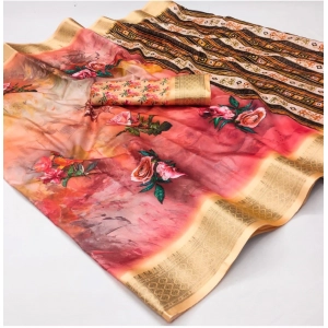 Generic Women's Cotton Silk Printed Saree With Unstitched Blouse 5.5Mtr (Multicolor)