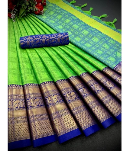 Generic Women's Cotton Silk Printed Saree With Unstitched Blouse 5.5Mtr (Green)