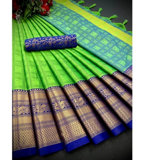 Generic Women's Cotton Silk Printed Saree With Unstitched Blouse 5.5Mtr (Green)