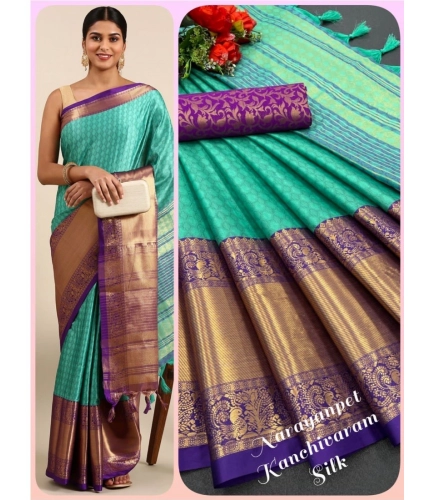 Generic Women's Cotton Silk Woven Design Saree With Unstitched Blouse 5.5Mtr (Green)
