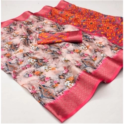Generic Women's Cotton Silk Printed Saree With Unstitched Blouse 5.5Mtr (Multicolor)