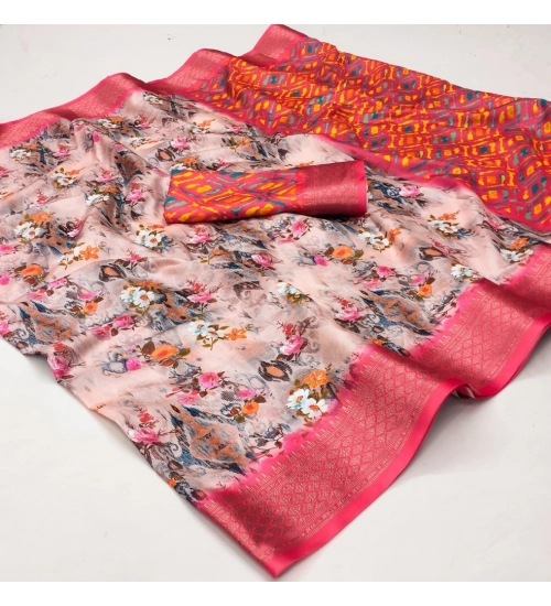 Generic Women's Cotton Silk Printed Saree With Unstitched Blouse 5.5Mtr (Multicolor)