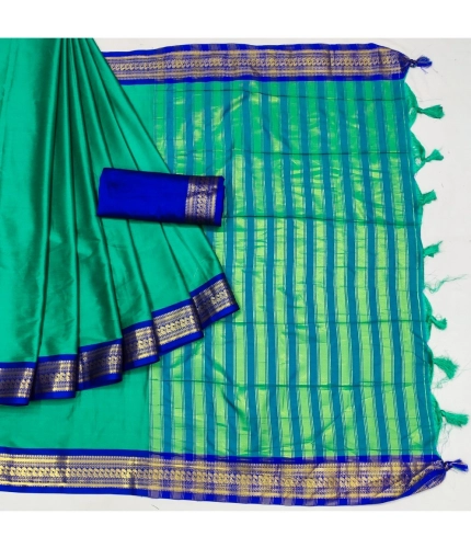 Generic Women's Cotton Silk Solid Saree With Unstitched Blouse 5.5Mtr (Light Blue)