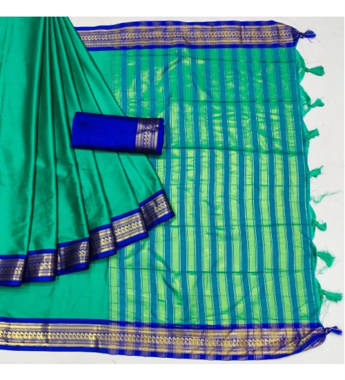 Generic Women's Cotton Silk Solid Saree With Unstitched Blouse 5.5Mtr (Light Blue)