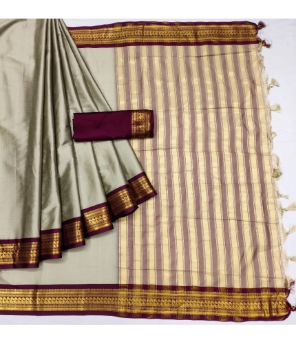Generic Women's Cotton Silk Solid Saree With Unstitched Blouse 5.5Mtr (Beige)