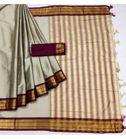 Generic Women's Cotton Silk Solid Saree With Unstitched Blouse 5.5Mtr (Beige)