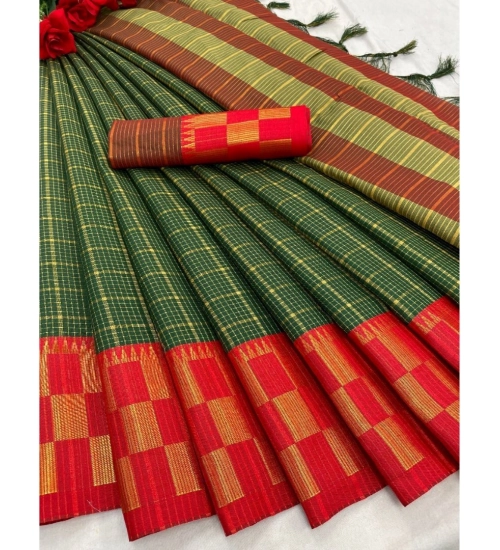 Generic Women's Cotton Silk Printed Saree With Unstitched Blouse 5.5Mtr (Green)
