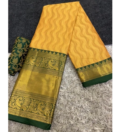 Generic Women's Cotton Silk Printed Saree With Unstitched Blouse 5.5Mtr (Yellow)