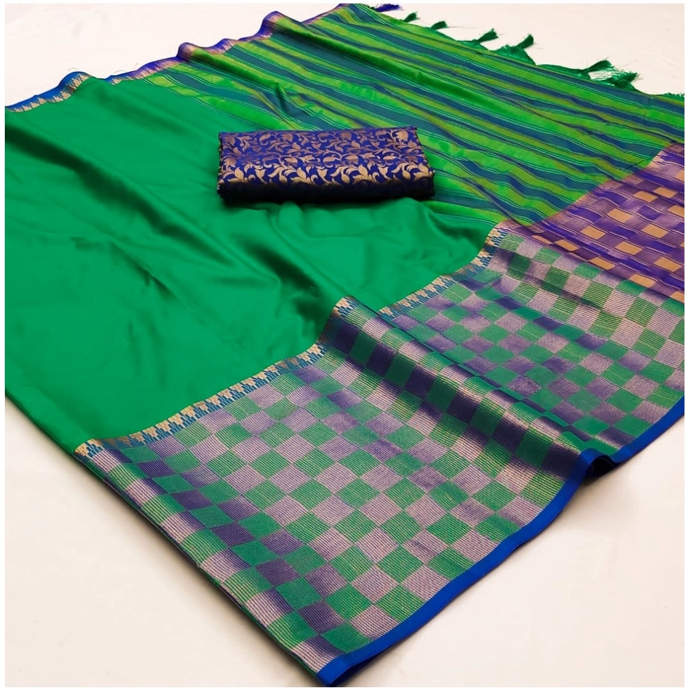 Generic Women's Cotton Silk Checkered Saree With Unstitched Blouse 5.5Mtr (Green) Generic Women's Cotton Silk Checkered Saree With Unstitched Blouse 5.5Mtr (Green)