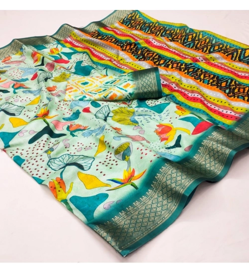Generic Women's Cotton Silk Printed Saree With Unstitched Blouse 5.5Mtr (Multicolor)