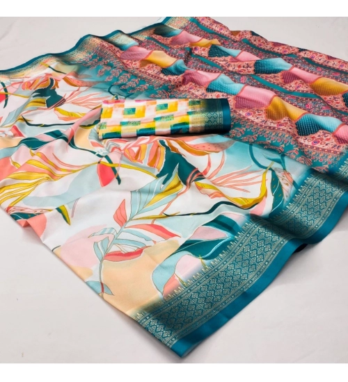 Generic Women's Cotton Silk Printed Saree With Unstitched Blouse 5.5Mtr (Multicolor)