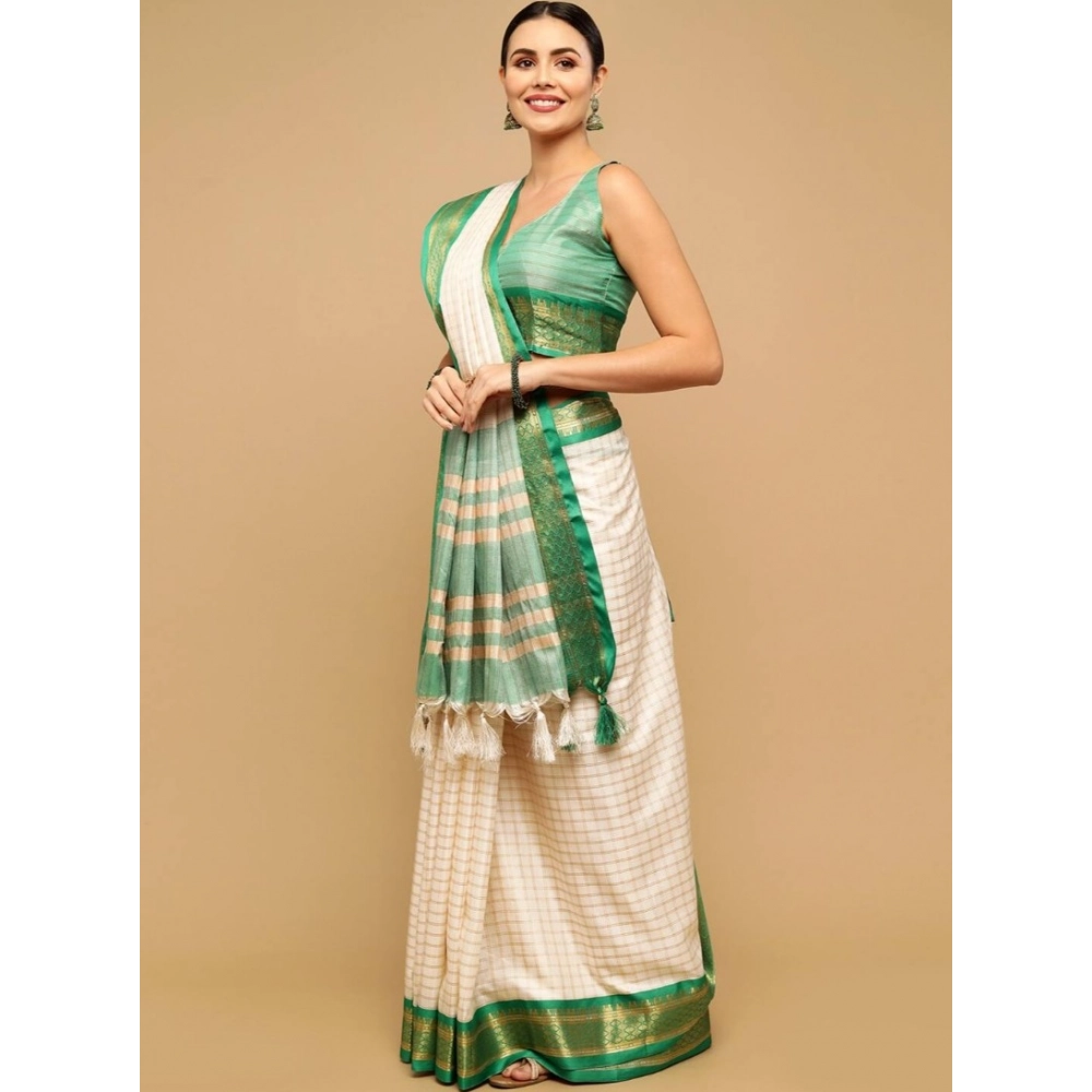 Generic Women's Cotton Silk Checkered Saree With Unstitched Blouse 5.5Mtr (Green) Generic Women's Cotton Silk Checkered Saree With Unstitched Blouse 5.5Mtr (Green)