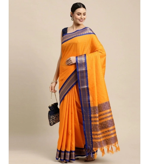 Generic Women's Cotton Silk Checkered Saree With Unstitched Blouse 5.5Mtr (Gold)
