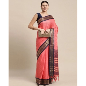 Generic Women's Cotton Silk Checkered Saree With Unstitched Blouse 5.5Mtr (Pink)