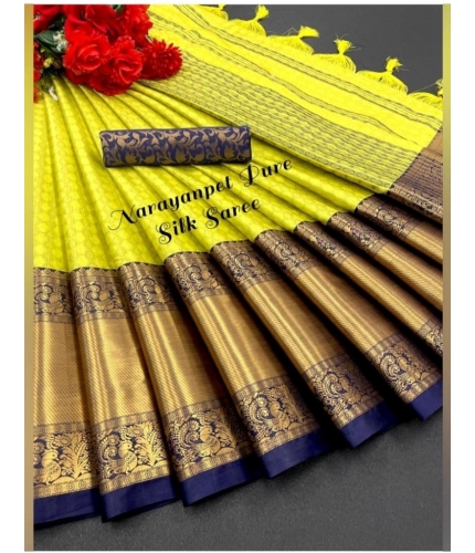 Generic Women's Cotton Silk Woven Design Saree With Unstitched Blouse 5.5Mtr (Yellow)