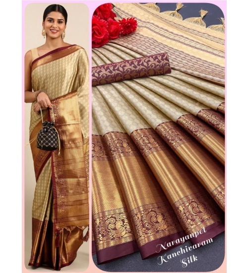 Generic Women's Cotton Silk Woven Design Saree With Unstitched Blouse 5.5Mtr (Gold)
