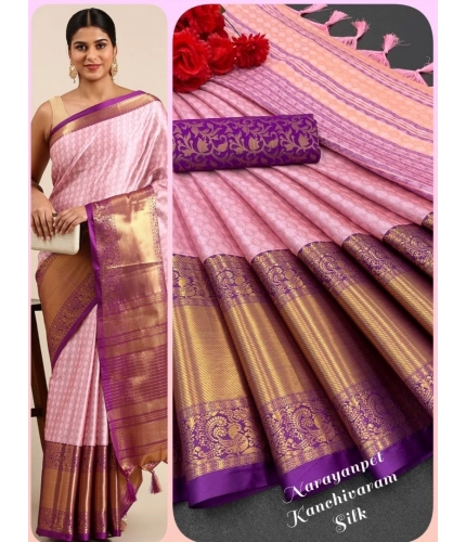 Generic Women's Cotton Silk Woven Design Saree With Unstitched Blouse 5.5Mtr (Purple)