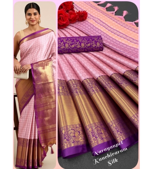 Generic Women's Cotton Silk Woven Design Saree With Unstitched Blouse 5.5Mtr (Purple)