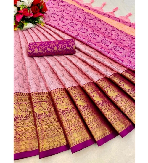 Generic Women's Cotton Silk Printed Saree With Unstitched Blouse 5.5Mtr (Pink)