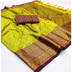 Generic Women's Cotton Silk Floral Print Saree With Unstitched Blouse 5.5Mtr (Light Green)