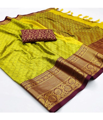 Generic Women's Cotton Silk Floral Print Saree With Unstitched Blouse 5.5Mtr (Light Green)