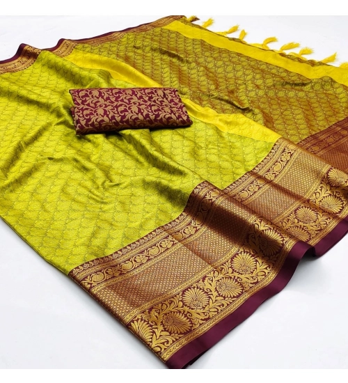 Generic Women's Cotton Silk Floral Print Saree With Unstitched Blouse 5.5Mtr (Light Green)