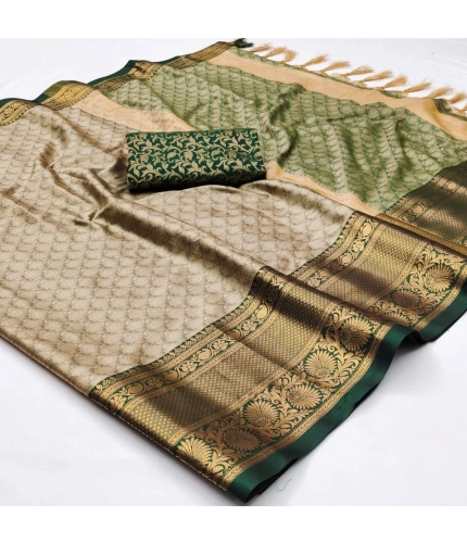 Generic Women's Cotton Silk Floral Print Saree With Unstitched Blouse 5.5Mtr (Green)