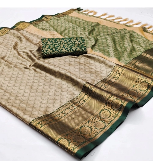 Generic Women's Cotton Silk Floral Print Saree With Unstitched Blouse 5.5Mtr (Green)