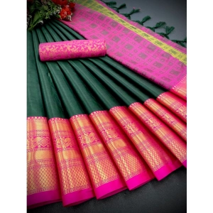 Generic Women's Cotton Silk Printed Saree With Unstitched Blouse 5.5Mtr (Green)