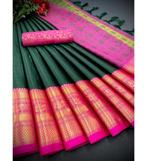 Generic Women's Cotton Silk Printed Saree With Unstitched Blouse 5.5Mtr (Green)