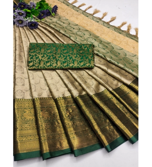 Generic Women's Cotton Silk Printed Saree With Unstitched Blouse 5.5Mtr (Green)