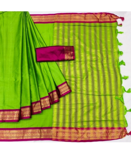 Generic Women's Cotton Silk Solid Saree With Unstitched Blouse 5.5Mtr (Green)