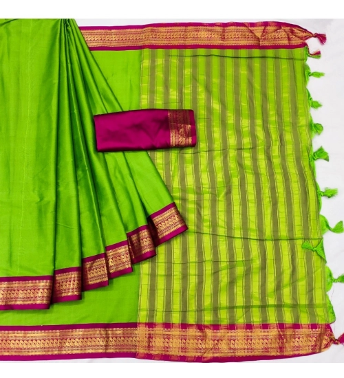 Generic Women's Cotton Silk Solid Saree With Unstitched Blouse 5.5Mtr (Green)