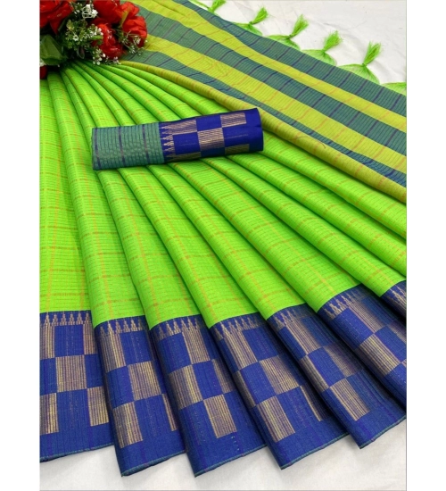 Generic Women's Cotton Silk Printed Saree With Unstitched Blouse 5.5Mtr (Green-Blue)