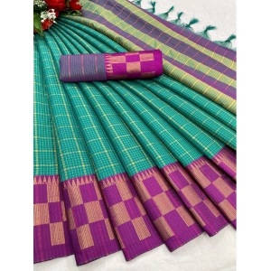 Generic Women's Cotton Silk Printed Saree With Unstitched Blouse 5.5Mtr (Green-Purple)