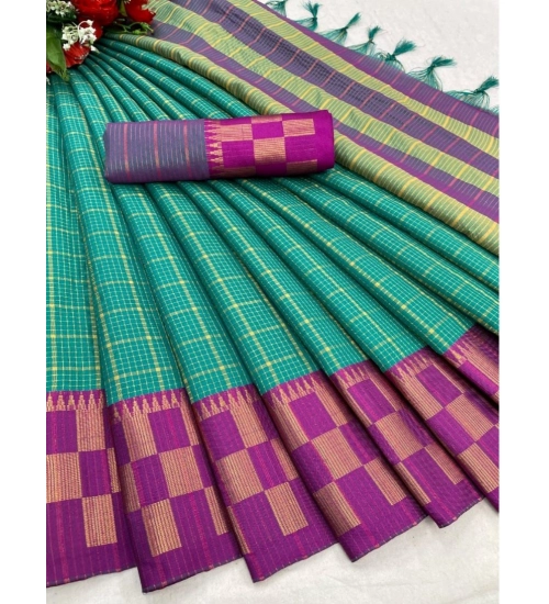 Generic Women's Cotton Silk Printed Saree With Unstitched Blouse 5.5Mtr (Green-Purple)