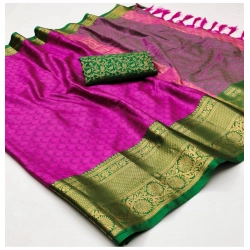 Generic Women's Cotton Silk Floral Print Saree With Unstitched Blouse 5.5Mtr (Pink)