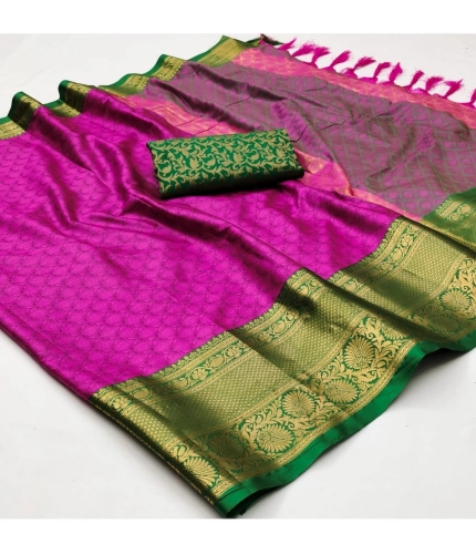 Generic Women's Cotton Silk Floral Print Saree With Unstitched Blouse 5.5Mtr (Pink)
