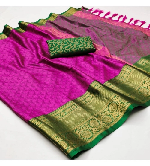 Generic Women's Cotton Silk Floral Print Saree With Unstitched Blouse 5.5Mtr (Pink)