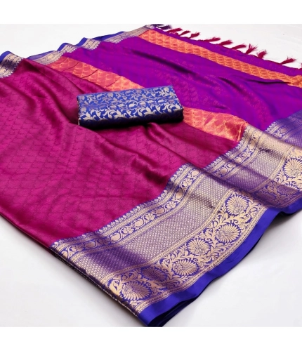 Generic Women's Cotton Silk Floral Print Saree With Unstitched Blouse 5.5Mtr (Purple)