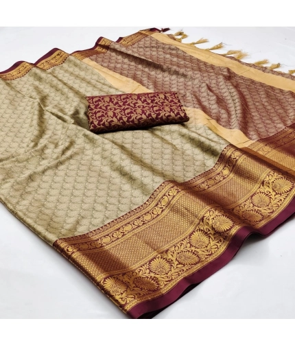 Generic Women's Cotton Silk Floral Print Saree With Unstitched Blouse 5.5Mtr (Maroon)