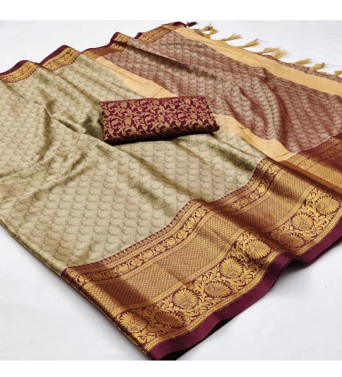 Generic Women's Cotton Silk Floral Print Saree With Unstitched Blouse 5.5Mtr (Maroon)
