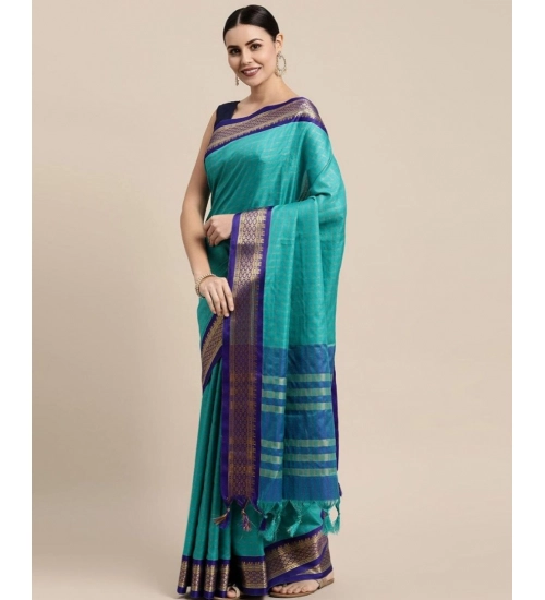 Generic Women's Cotton Silk Checkered Saree With Unstitched Blouse 5.5Mtr (Firoji)