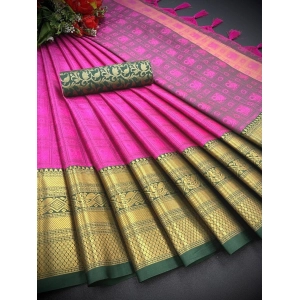 Generic Women's Cotton Silk Printed Saree With Unstitched Blouse 5.5Mtr (Pink)